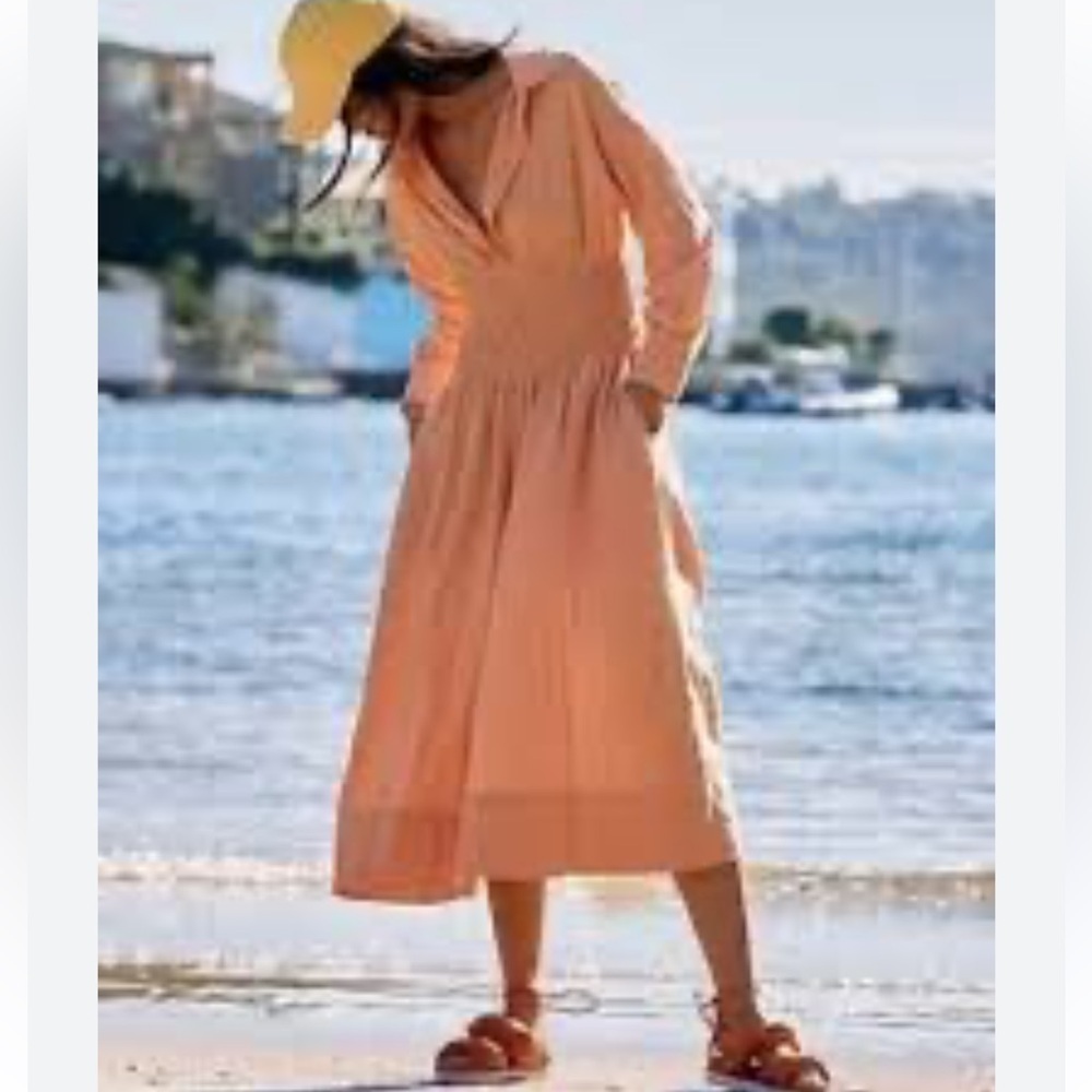 Free People Endless Summer Monika Shirt Dress 100% Cotton Peach Ruched Waist S